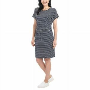Hilary Radley Womens Short Sleeve Dress size L navy stripe